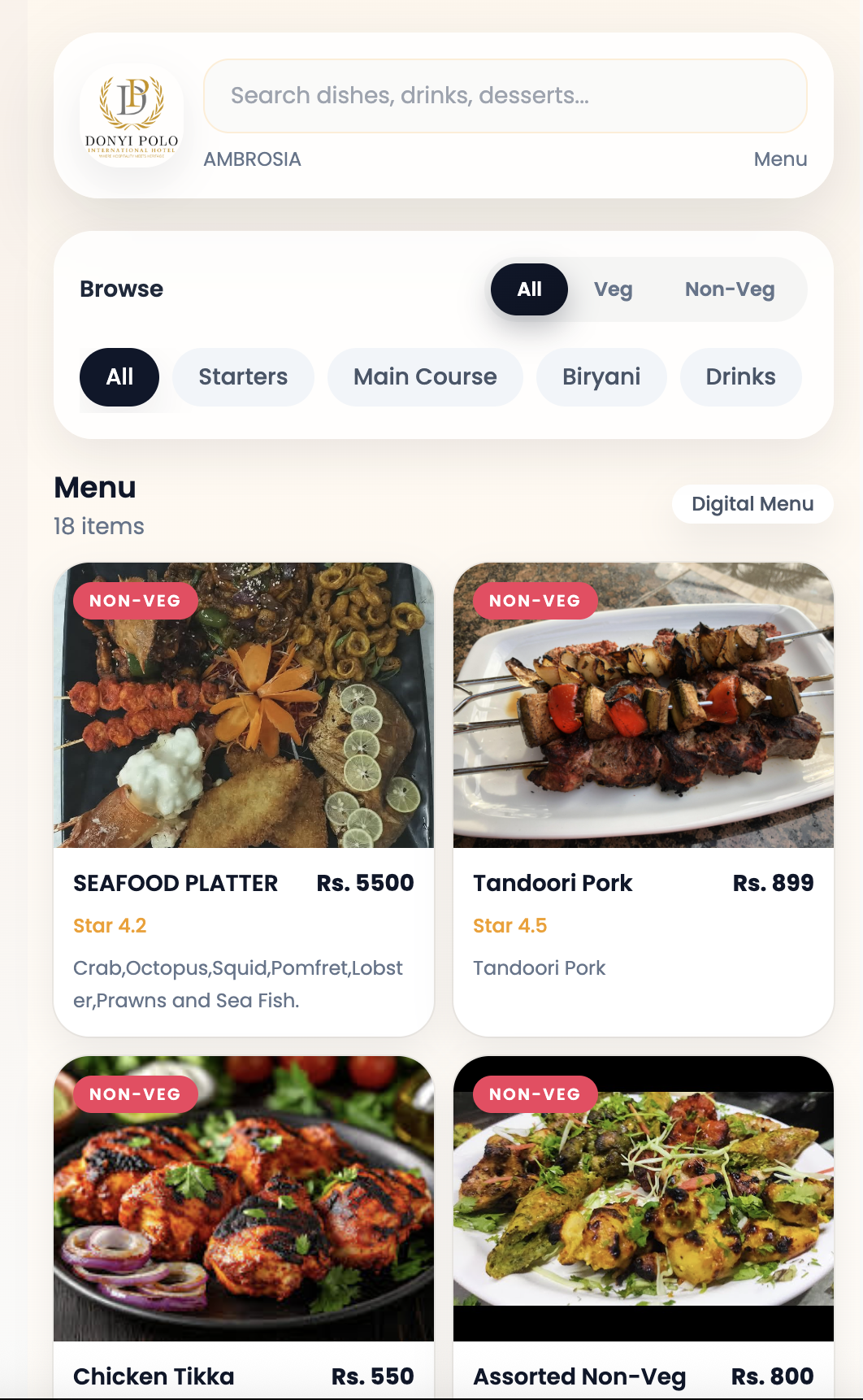 Digital QR Menu for Restaurant